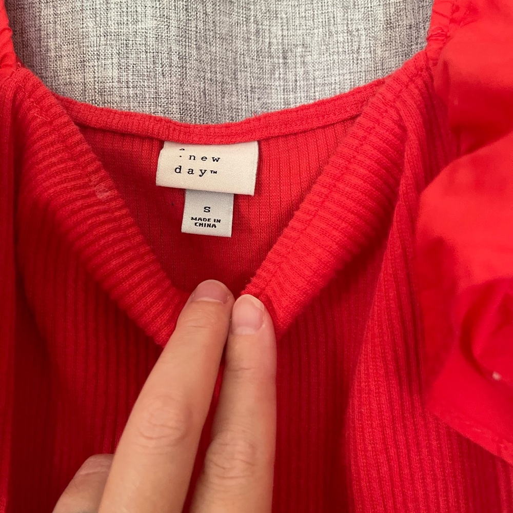 a new day Red Ruffle Sleeve Ribbed Tank Top - Picture 3 of 4